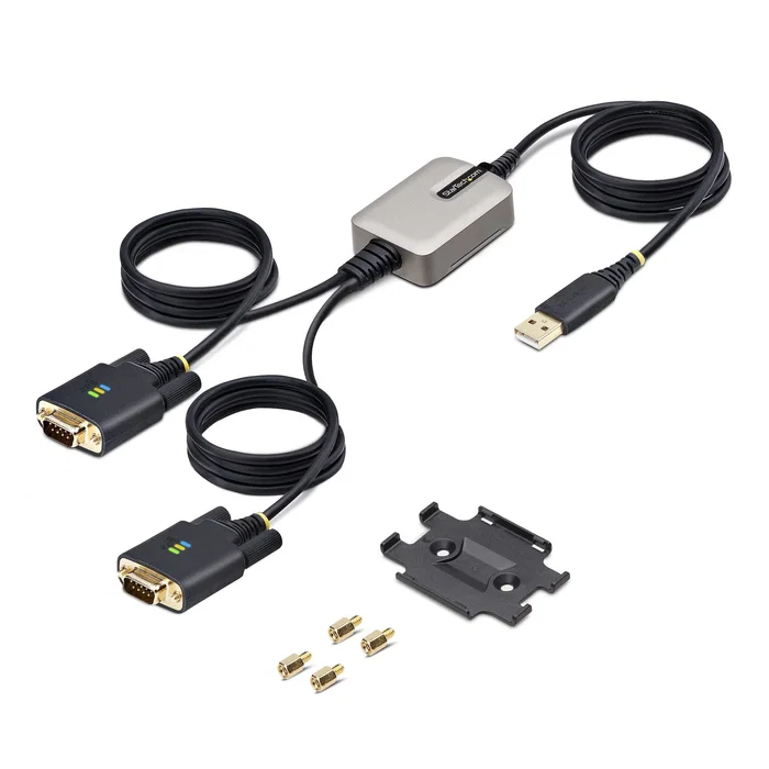 StarTech Adaptador USB a Serial RS232 2 Puertos DB-9 Macho - Cable 4m para Añadir Puertos Serie a PC/Laptop - Compatible con Windows, macOS, Linux - Negro/Gris