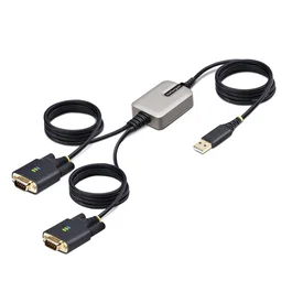StarTech.com 2P6FFC-USB-SERIAL Cambiador de Género USB-A a 2x DB-9 RS-232 Negro Gris