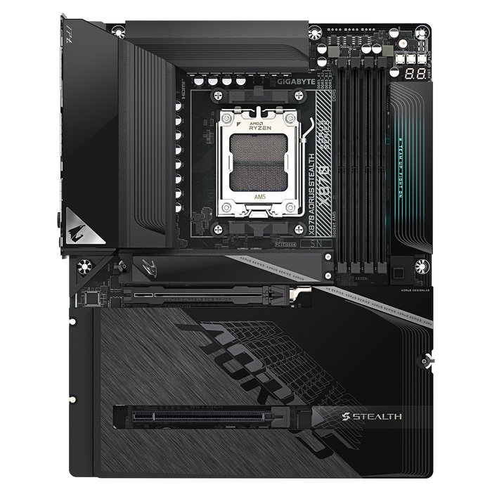 GIGABYTE X870 AORUS STEALTH Placa Base ATX AM5 para AMD Ryzen 9000, DDR5 8200MHz (O.C.), Wi-Fi 7, LAN 5GbE, USB4, VRM 16+2+2, 4x M.2, PCIe 5.0