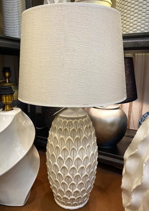 DKD Home Decor Lámpara de Sobremesa de Porcelana y Algodón con Hojas, Blanco