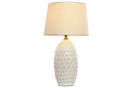 DKD Home Decor Lámpara Sobremesa Romántico Blanco Porcelana Algodón Hojas 36 x 65 x 36 cm