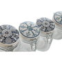 DKD Home Decor Set de 4 Botes de Cristal Azul y Blanco