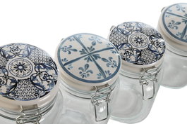DKD Home Decor Bote Set de 4 Piezas Azul Blanco 11.4 x 27 x 11.4 cm