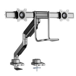 Equip Soporte de Mesa para 2 Monitores VESA 100x100, Hasta 32 Pulgadas y 9kg por Pantalla, con Montaje por Abrazadera u Ojal y Brazos de Gas Ajustables, Modelo 650161