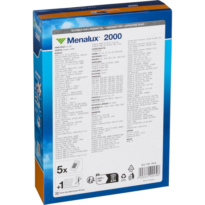 Menalux 2000, Pack de 5 bolsas con microfiltro Menalux 2000, Pack de 5 bolsas con microfiltro