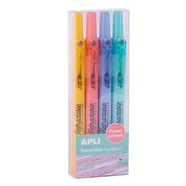 APLI Marcador Fluor Retráctil Pastel Surtido de 4 Unidades