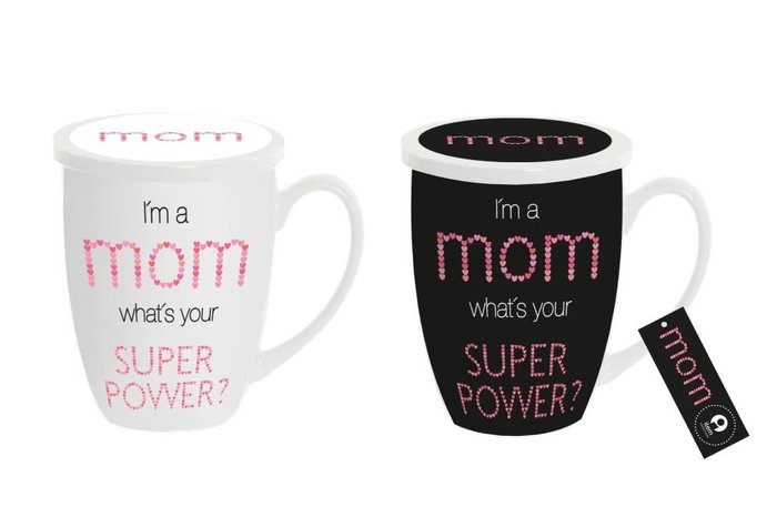 DKD Home Decor Mug Infusiones Porcelana MOM Surtido de 4 Unidades