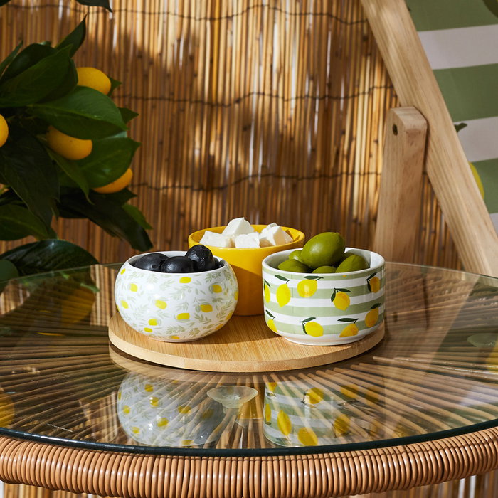 Bandeja Bambú Con 3 Bols Ceramic Home Deco Factory