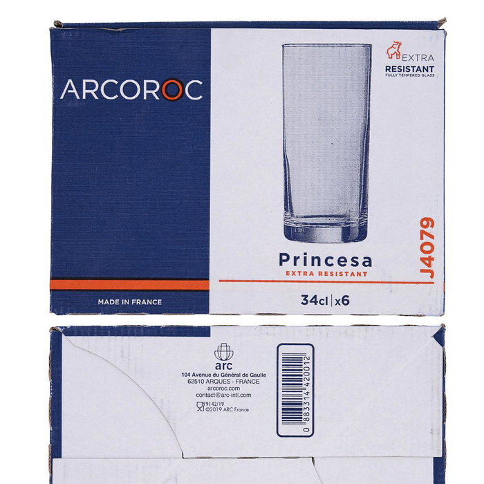 Caja 6 Vasos Altos Vidrio Princesa Arcoroc 34 cL Caja 6 Vasos Altos Vidrio Princesa Arcoroc 34 cL