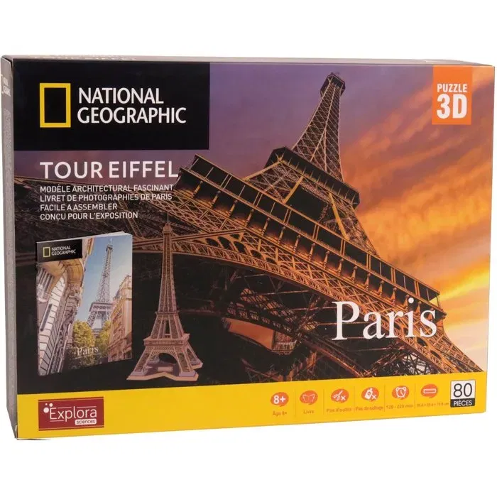 Explora EXP3301045402031 Puzzle 3D Torre Eiffel Juego de Construcción 80 Piezas para Niños y Niñas a Partir de 8 Años