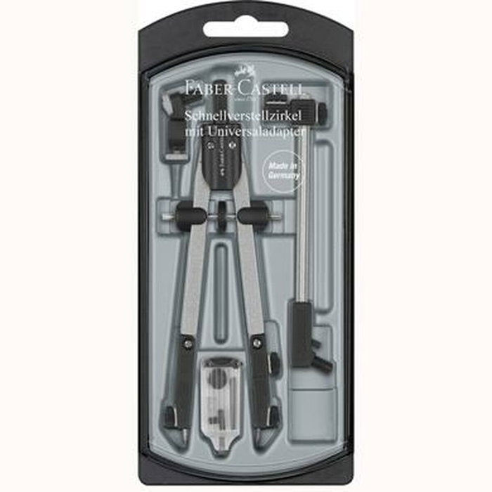FABER-CASTELL Pack de 5 Compases de Ajuste Rápido con Alargadera y Adaptador Universal