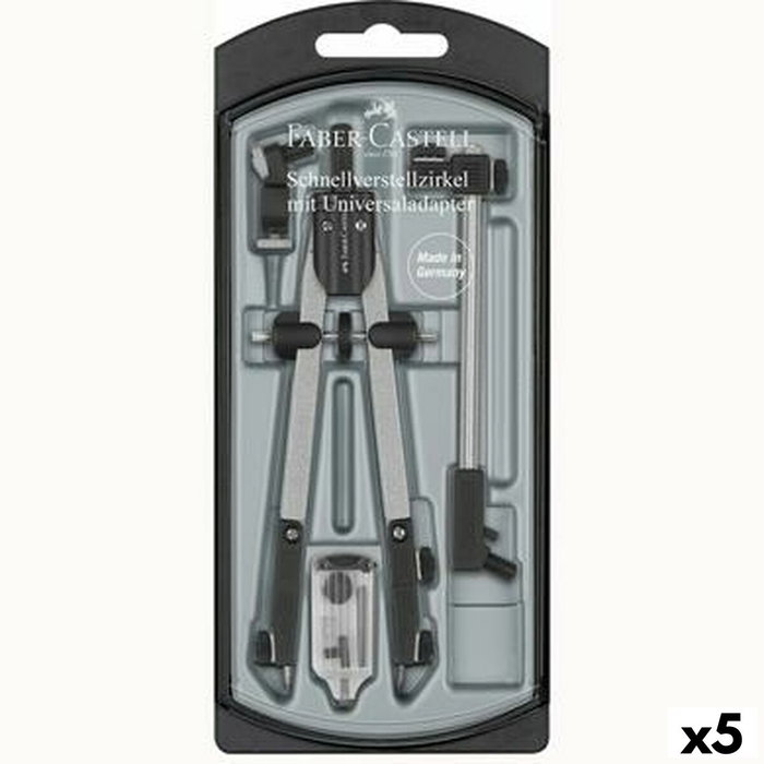 FABER-CASTELL Pack de 5 Compases de Ajuste Rápido con Alargadera y Adaptador Universal