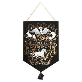 WIDDOP & CO - Colgante de Pared Brillo Oscuridad Patronus Animals Harry Potter, Madera Negra con Impresión Dorada y Blanca, Incluye Cuerda y Borla