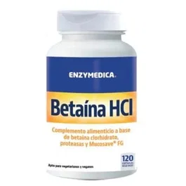 Enzymedica Betaina HCl 120 Cápsulas - Betaína Clorhidrato con Proteasas y Mucosave FG - Complemento Alimenticio Digestivo Vegano