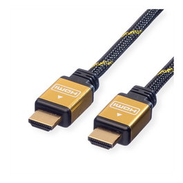 ROLINE Cable HDMI 11.04.5501 de Alta Velocidad con Ethernet, 1 Metro, Chapado en Oro, Conectores Macho Estándar, Negro