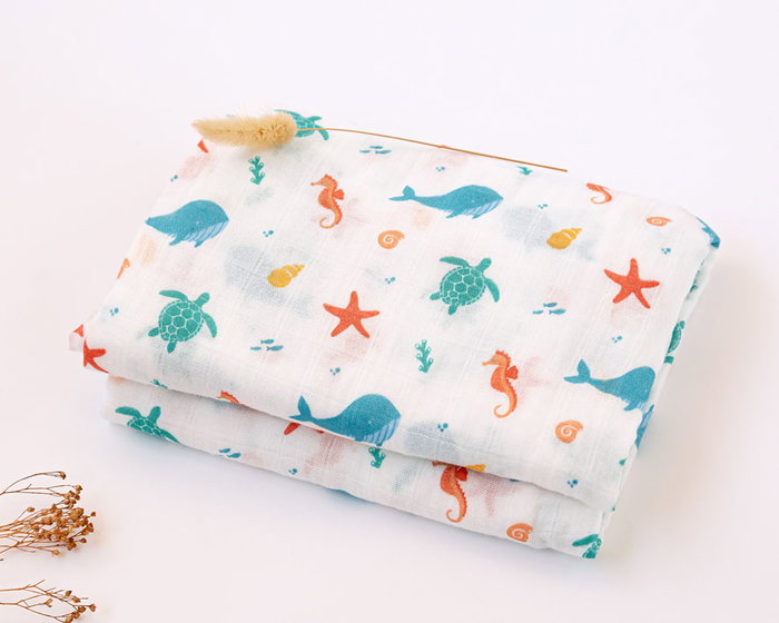 KioKids Muselina para Bebé 120x120 cm Estampado Marino - Bambú y Algodón, Suave, Termoclimática, Ecológica, Certificado Oeko-Tex Standard 100, +0 Meses