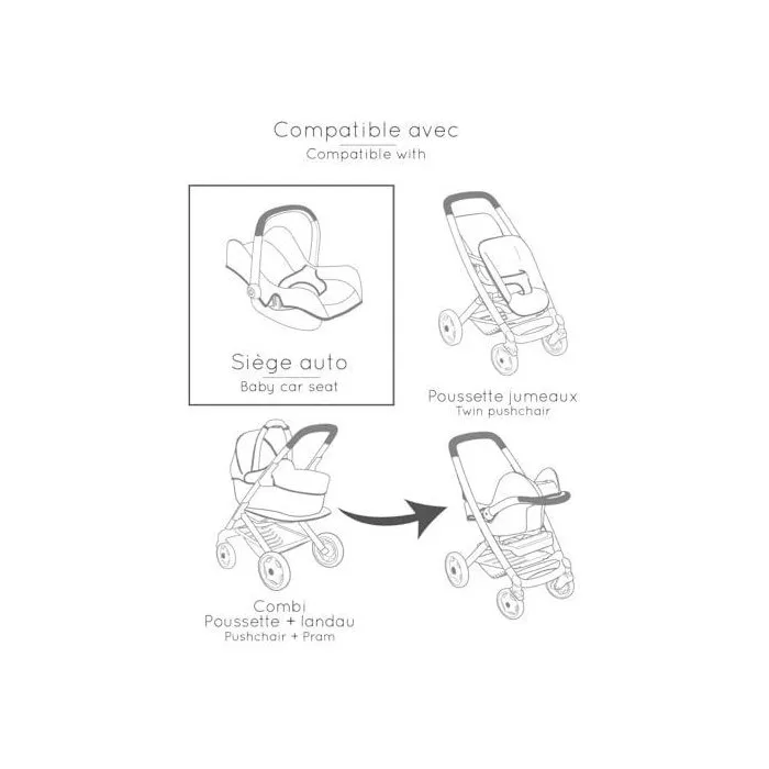 Smoby Silla de coche + Trona 3 en 1 Maxi-Cosi para muñecas SMO3032162402429 a partir de 3 años Rosa