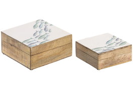 DKD Home Decor Set de 2 Cajas de Mango Lacado Blanco 18x17x8,5 cm Peces