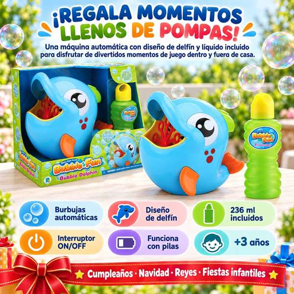 JugaToys Máquina lanza pompas Delfín con líquido