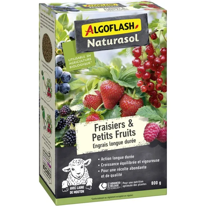 ALGOFLASH NATURASOL Fertilizante para Fresas y Frutos Pequeños Larga Duración 800 g ABIOFRA800