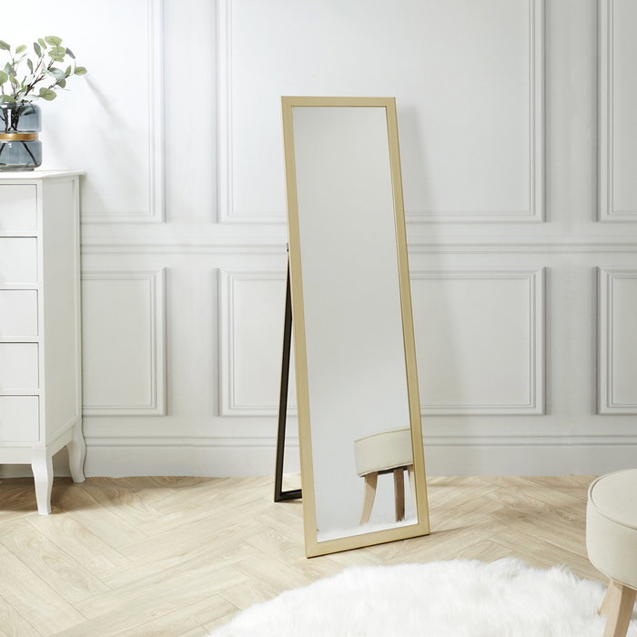 Home Deco Factory Espejo de Pared Grande con Marco Dorado, 35 x 124 cm, Estructura de MDF y PS con Espejo de Vidrio