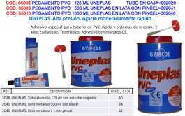 Unecol Adhesivo para PVC en bote con pincel 500 ml