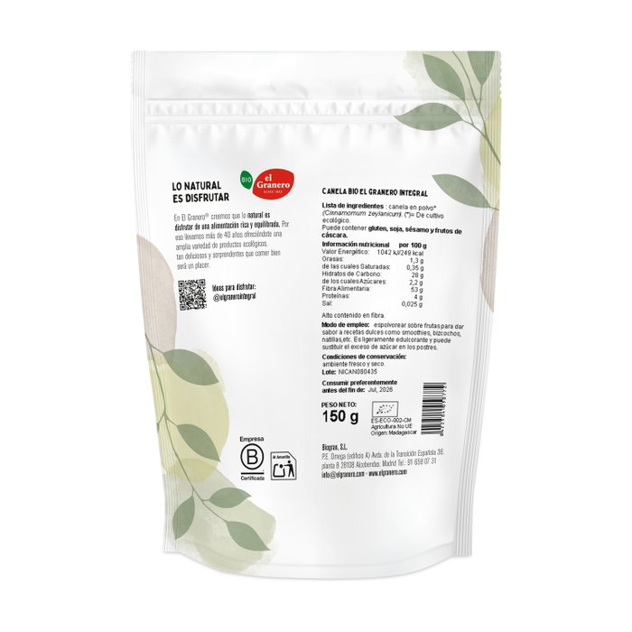 El Granero Integral Canela Superalimento Bio 150 g El Granero Integral Canela Superalimento Bio 150 g