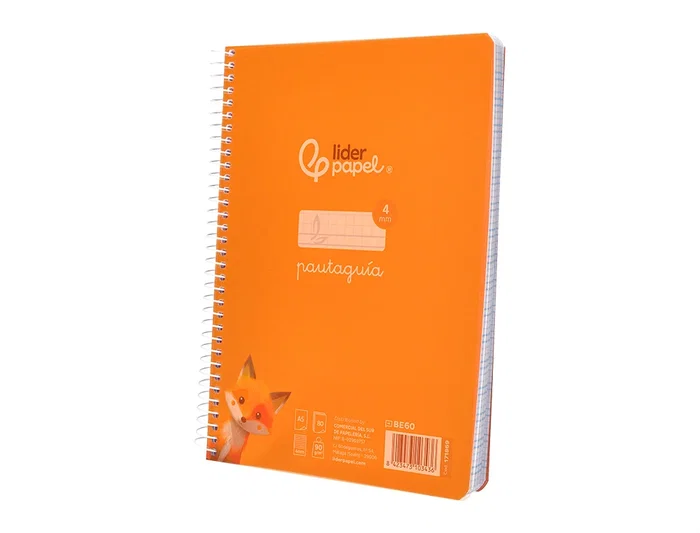 Liderpapel Cuaderno espiral A5 Pautaguía Tapa Plástico 80h 90gr Cuadro Pautado 4mm Color Naranja