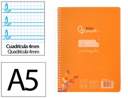 Liderpapel Cuaderno espiral A5 Pautaguía Tapa Plástico 80h 90gr Cuadro Pautado 4mm Color Naranja