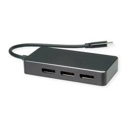 VALUE Adaptador USB Tipo C a Triple DisplayPort 4K 60Hz, 0.19 m - USB-C 3x DP Macho Hembra, Plug & Play, Negro, 12.99.1032