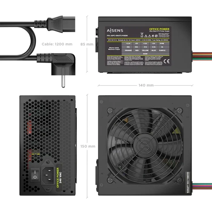 Aisens Fuente de Alimentación ATX 500W ASPC-500ATX-PSEBK Negra