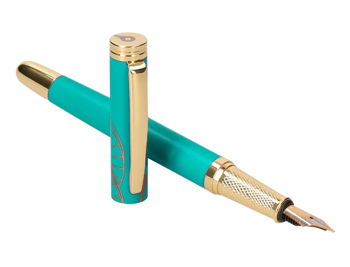 Belius Pluma Soiree Turquesa y Dorado con Estuche y Caja de Diseño Art Deco Belius Pluma Soiree Turquesa y Dorado con Estuche y Caja de Diseño Art Deco