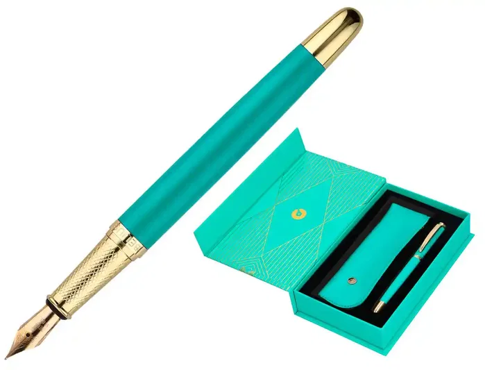 Belius Pluma Soiree Turquesa y Dorado con Estuche y Caja de Diseño Art Deco Belius Pluma Soiree Turquesa y Dorado con Estuche y Caja de Diseño Art Deco