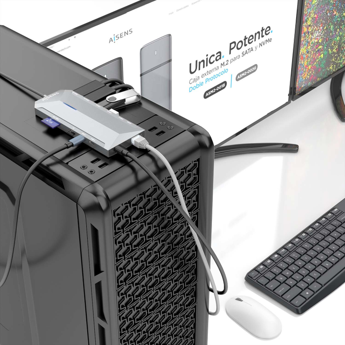 Aisens USB-C Dock 12 en 1 con 2xHDMI 4K, RJ45 y PD 100W, Gris