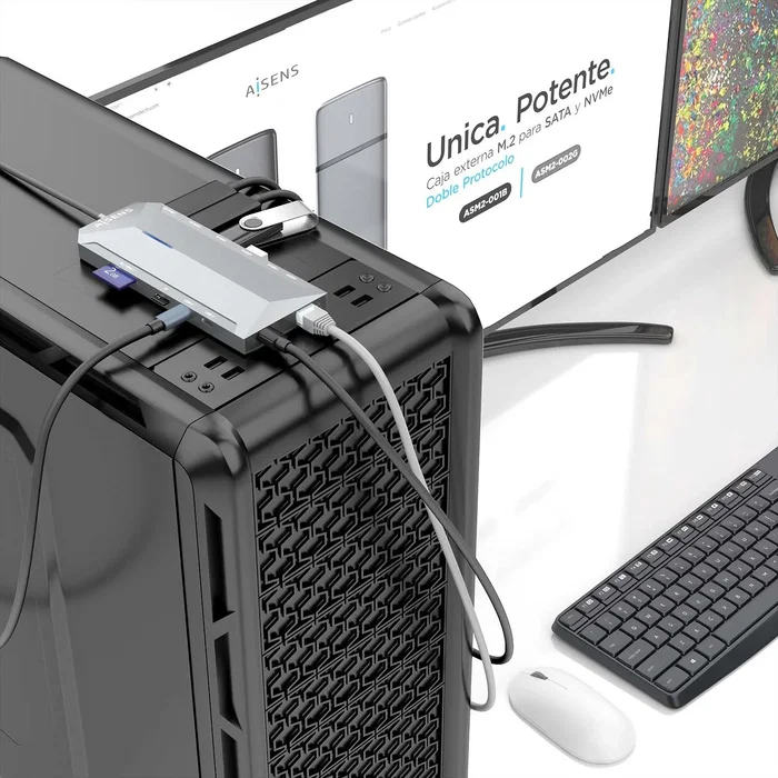 AISENS USB-C Dock 12 en 1 con 2xHDMI 4K, RJ45 y USB, Gris