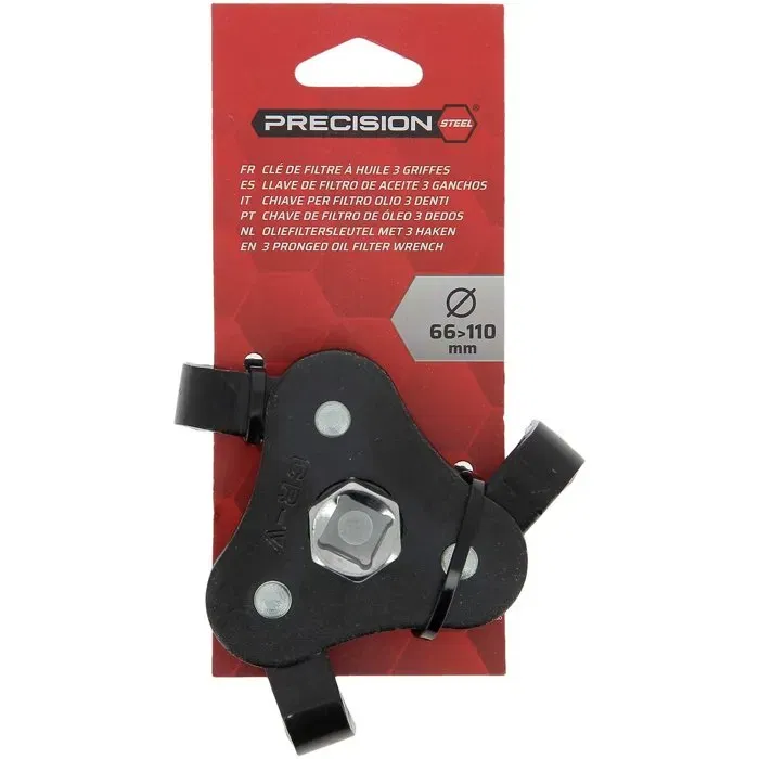 Precision Steel Llave de Garra para Filtro de Aceite, Diámetro Ajustable Ø66-110 mm, Desmontaje de Filtros con Trinquete 1/2' o 3/8'