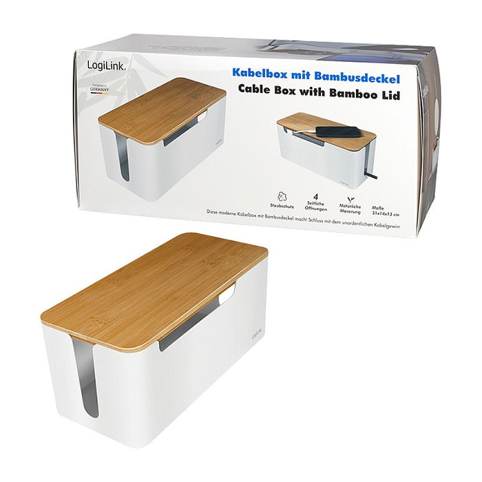 LogiLink KAB0075 Caja Organizadora de Cables con Tapa de Bambú 320 x 140 x 130 mm, Blanca LogiLink KAB0075 Caja Organizadora de Cables con Tapa de Bambú 320 x 140 x 130 mm, Blanca