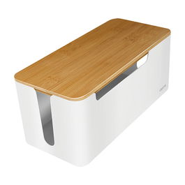 LogiLink KAB0075 Caja Organizadora de Cables con Tapa de Bambú 320 x 140 x 130 mm, Blanca