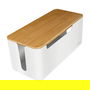 LogiLink KAB0075 Caja Organizadora de Cables con Tapa de Bambú 320 x 140 x 130 mm, Blanca