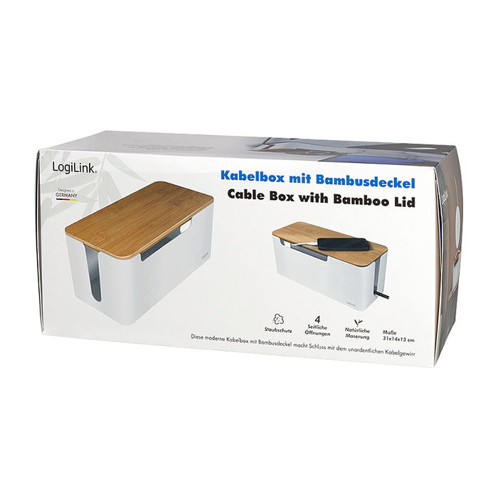 LogiLink KAB0075 Caja Organizadora de Cables con Tapa de Bambú 320 x 140 x 130 mm, Blanca LogiLink KAB0075 Caja Organizadora de Cables con Tapa de Bambú 320 x 140 x 130 mm, Blanca