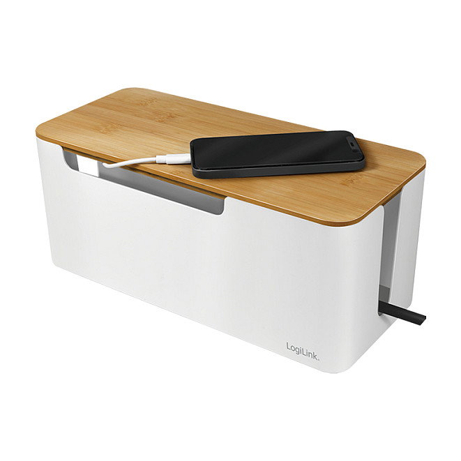 LogiLink Caja de Gestión de Cables con Tapa de Bambú, Blanco LogiLink Caja de Gestión de Cables con Tapa de Bambú, Blanco