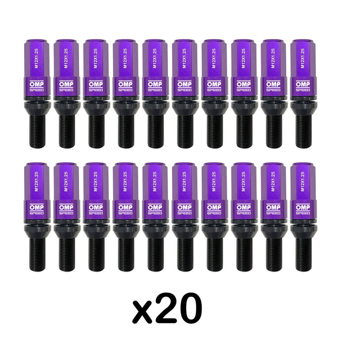 OMP Juego de 20 Tornillos con Protector de Aluminio Morado M12x1.25