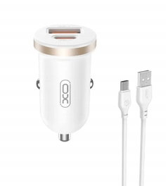 XO Cargador de Coche CC56 PD 30W QC con 1 USB y 1 USB-C, Blanco con Cable USB-USB-C