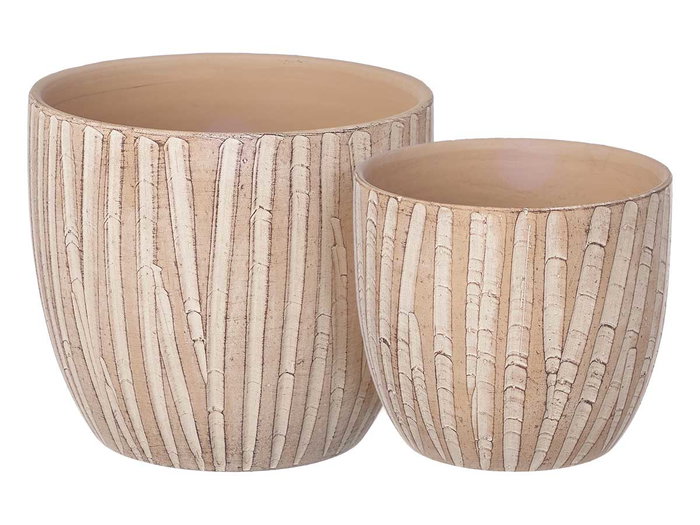 Ibergarden Set 2 Macetas Ovaladas Efecto Tronco 20 cm y 25 cm Marrón Cerámica (Set de 2)