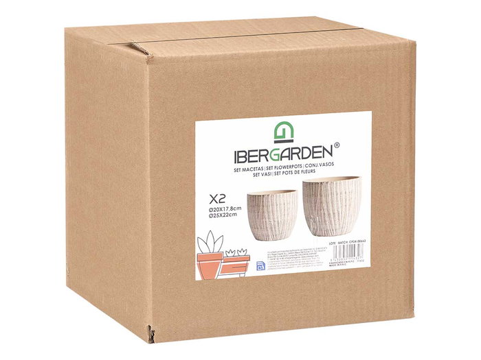 Ibergarden Set 2 Macetas Ovaladas Efecto Tronco 20 cm y 25 cm Marrón Cerámica (Set de 2)