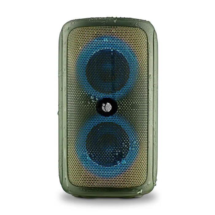 NGS Roller Beast Altavoz Bluetooth Portátil 32W, Verde, Impermeable IPX5, Bluetooth 5.0, TWS Stereo, Luces RGB, con USB-C, Radio FM y Correa