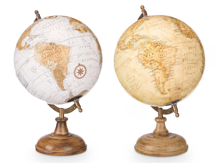 Giftdecor Globo Terráqueo 20 cm con Base de Madera - Modelo Mate, Multicolor, Surtido Aleatorio (Set de 6)