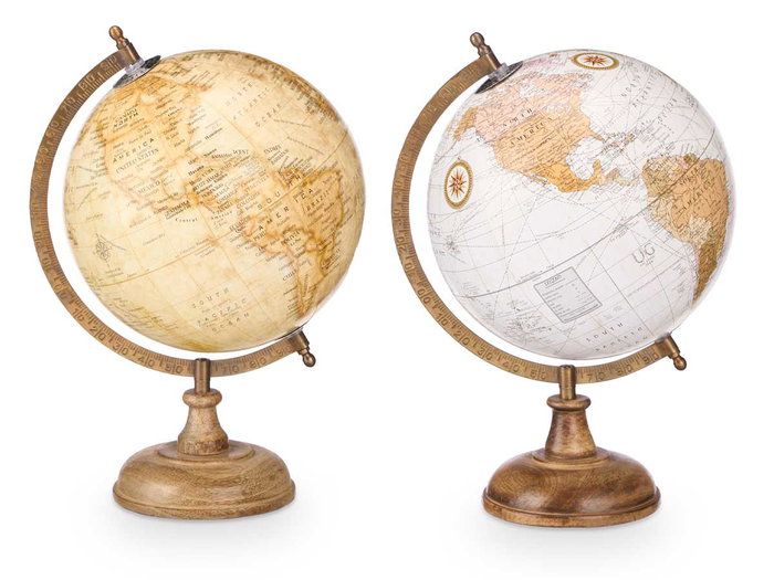 Giftdecor Globo Terráqueo 20 cm con Base de Madera - Modelo Mate, Multicolor, Surtido Aleatorio (Set de 6)