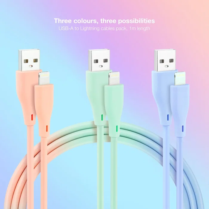 Nanocable Pack de 3 Cables Lightning a USB 2.0 de 1m - Colores Pastel Nanocable Pack de 3 Cables Lightning a USB 2.0 de 1m - Colores Pastel