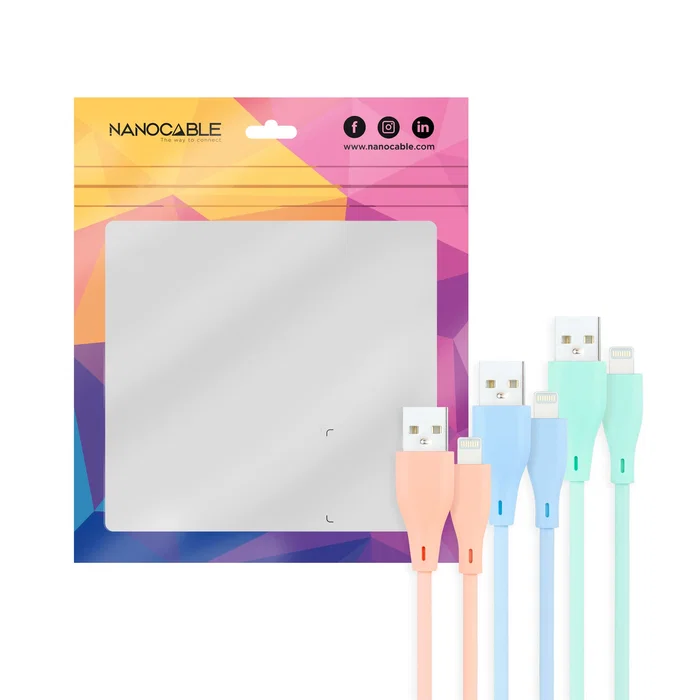 Nanocable 10.10.0401-A1 Pack de 3 Cables USB-A a Lightning, 1 Metro, Colores Rosa, Verde y Azul, Compatible con iPhone y iPad
